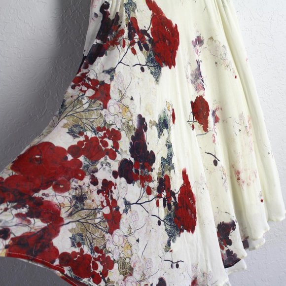 Anthropologie Asymmetrical Dress in Cream and Red Floral - Picture 4 of 12